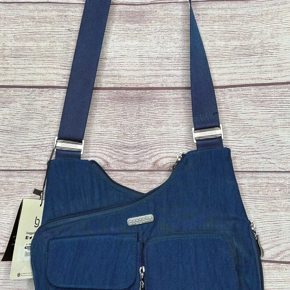 Baggallini Blue Crossover Crossbody Lightweight Pocket Zipper Travel Bag New